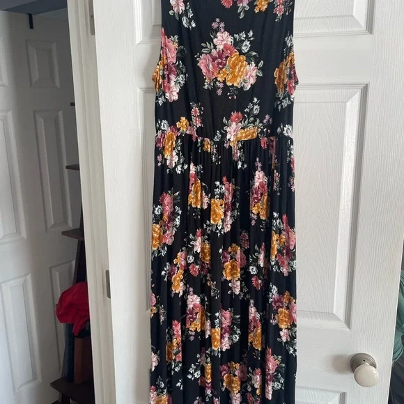 Torrid Black floral midi super soft Dress with yellow and pink flowers - Picture 4 of 4